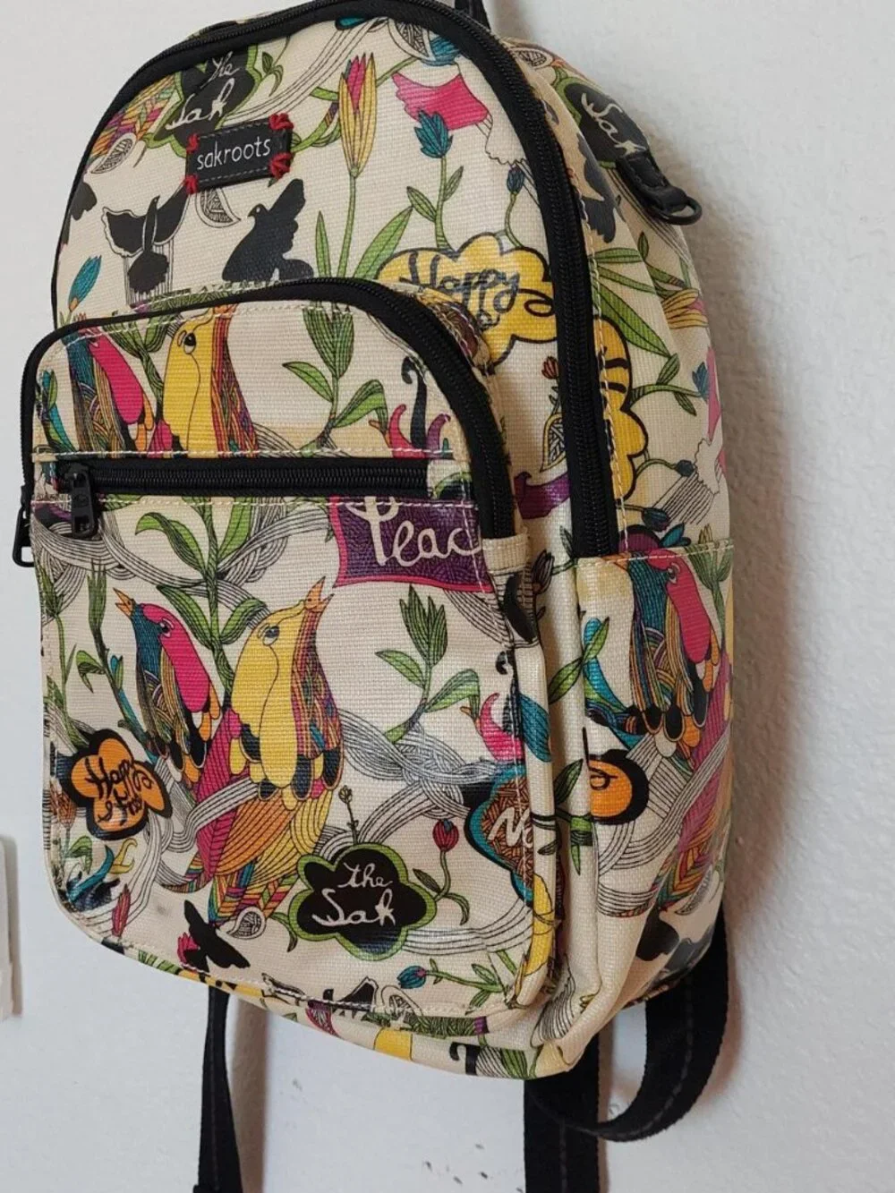 Sakroots blue black birds peace artist circle backpack with adjustable straps #b
